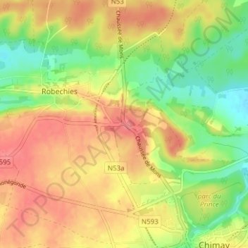 Topografische kaart Beauchamp, hoogte, reliëf