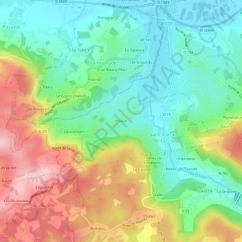 Topografische kaart Chazat, hoogte, reliëf