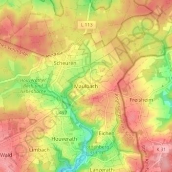 Topografische kaart Maulbach, hoogte, reliëf