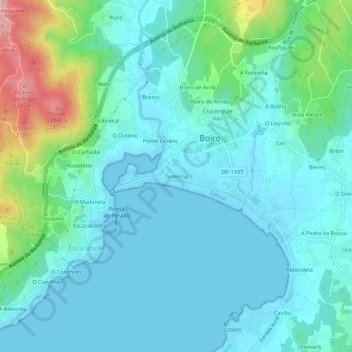 Topografische kaart Tenencia, hoogte, reliëf