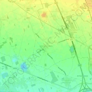 Topografische kaart Felettis, hoogte, reliëf