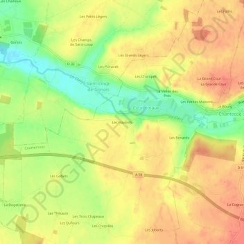Topografische kaart Les Havards, hoogte, reliëf
