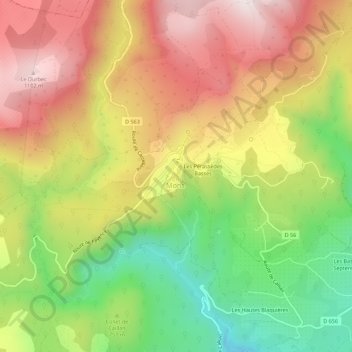 Topografische kaart Le Village, hoogte, reliëf