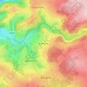 Topografische kaart Arimont, hoogte, reliëf