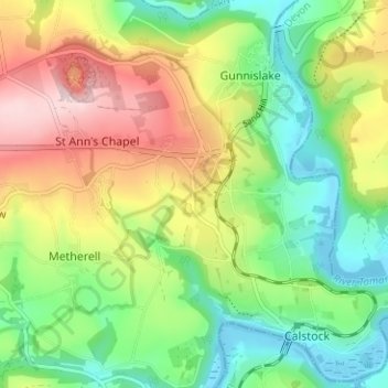 Topografische kaart Albaston, hoogte, reliëf