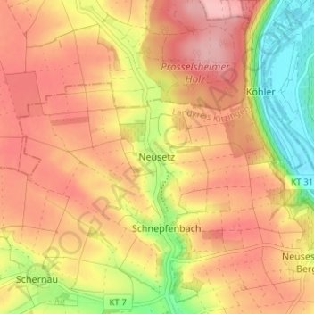 Topografische kaart Neusetz, hoogte, reliëf
