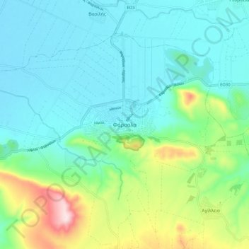 Topografische kaart Farsala, hoogte, reliëf