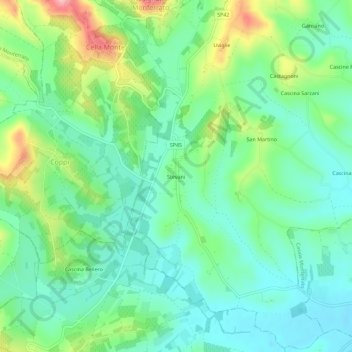 Topografische kaart Stevani, hoogte, reliëf