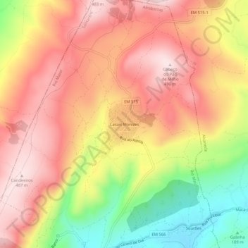 Topografische kaart Casais Monizes, hoogte, reliëf