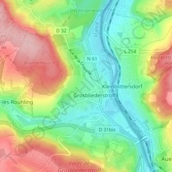 Topografische kaart Mess, hoogte, reliëf