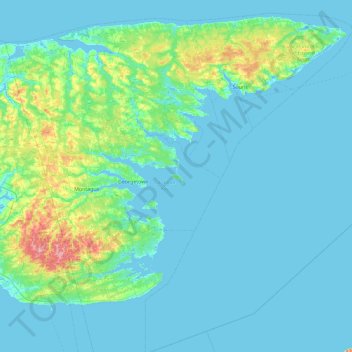 Topografische kaart Boughton Island, hoogte, reliëf
