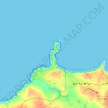 Topografische kaart Porth Dinllaen, hoogte, reliëf