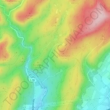 Topografische kaart Kastelaun, hoogte, reliëf