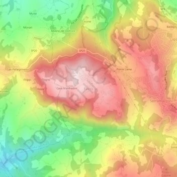 Topografische kaart Faeto, hoogte, reliëf