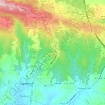 Topografische kaart Ferrugenta, hoogte, reliëf