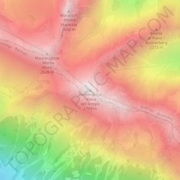 Topografische kaart Wetterspitze, hoogte, reliëf