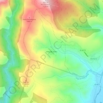 Topografische kaart Villar de Otero, hoogte, reliëf