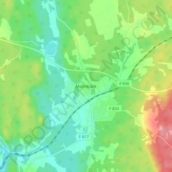Topografische kaart Malmbäck, hoogte, reliëf