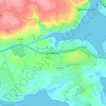 Topografische kaart Shanbally, hoogte, reliëf