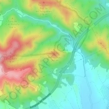 Topografische kaart Montpalau, hoogte, reliëf