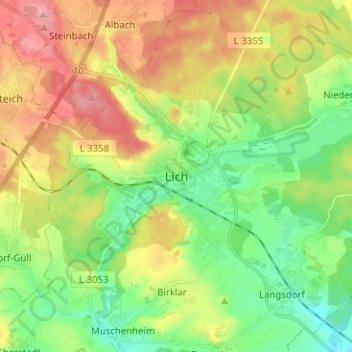 Topografische kaart Lich, hoogte, reliëf
