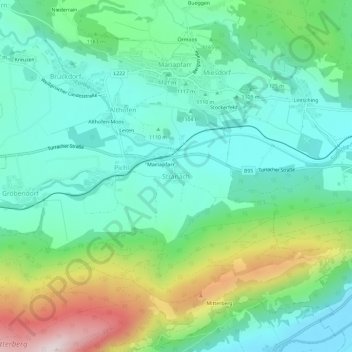 Topografische kaart Stranach, hoogte, reliëf