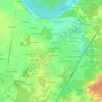 Topografische kaart La Jasnière, hoogte, reliëf