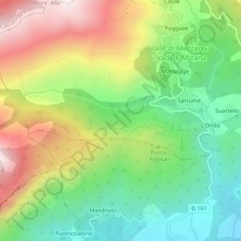 Topografische kaart Baleone, hoogte, reliëf