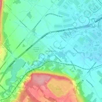 Topografische kaart Milton Heights, hoogte, reliëf