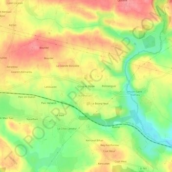 Topografische kaart Croas Ar Bleon, hoogte, reliëf
