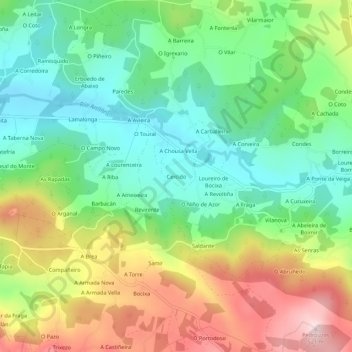 Topografische kaart Cercido, hoogte, reliëf