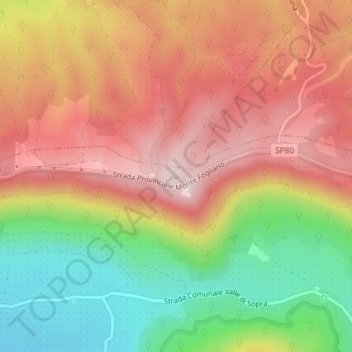 Topografische kaart Poggio Nibbio, hoogte, reliëf