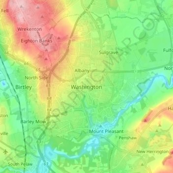 Topografische kaart Washington, hoogte, reliëf