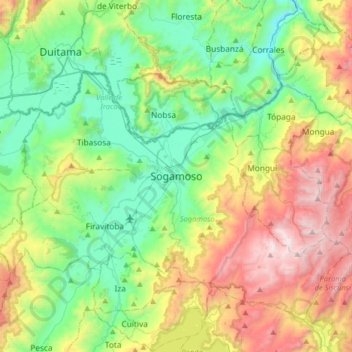 Topografische kaart Sogamoso, hoogte, reliëf