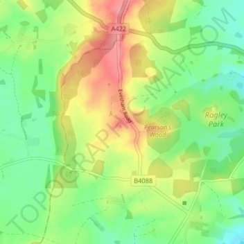 Topografische kaart Weethley, hoogte, reliëf
