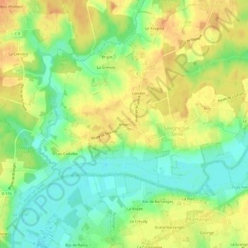 Topografische kaart Arbain, hoogte, reliëf