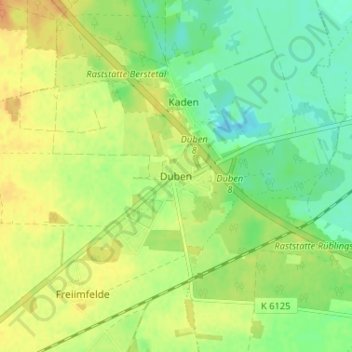 Topografische kaart Duben, hoogte, reliëf