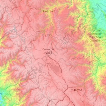 Topografische kaart Pasco, hoogte, reliëf