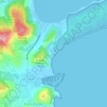Topografische kaart Feniglia, hoogte, reliëf
