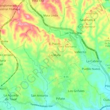 Topografische kaart La Mata, hoogte, reliëf