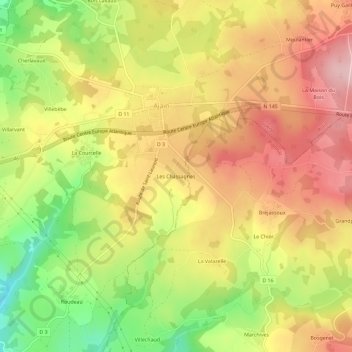 Topografische kaart Les Chassagnes, hoogte, reliëf
