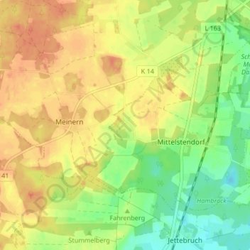 Topografische kaart Wüsthof, hoogte, reliëf