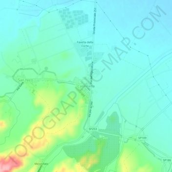 Topografische kaart Cantinella, hoogte, reliëf