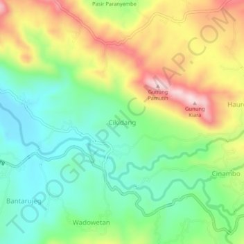 Topografische kaart Cikidang, hoogte, reliëf