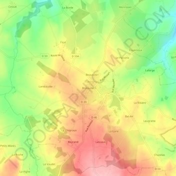 Topografische kaart Brelaudie, hoogte, reliëf