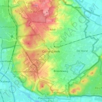 Topografische kaart Groesbeek, hoogte, reliëf