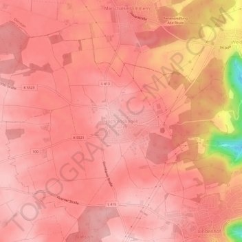 Topografische kaart Hochmössingen, hoogte, reliëf