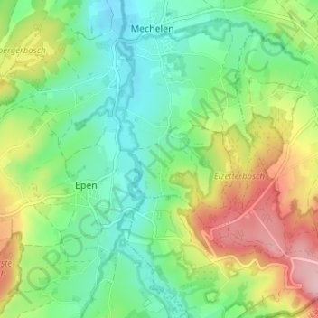 Topografische kaart Bommerig, hoogte, reliëf