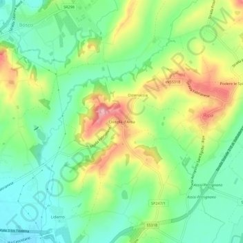 Topografische kaart Civitella d'Arna, hoogte, reliëf