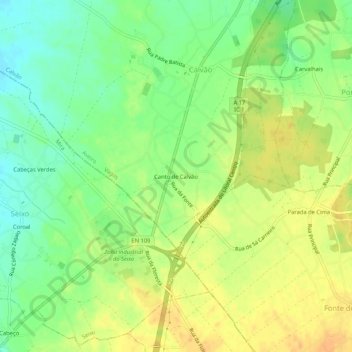 Topografische kaart Canto de Calvão, hoogte, reliëf
